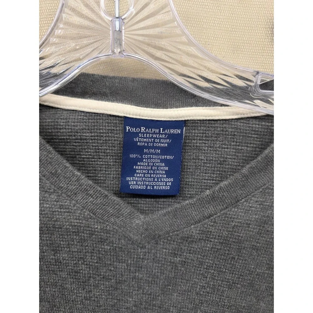 Polo Ralph Lauren Mens Grey Waffle Knit V-Neck Thermal Sleep Shirt Medium‎